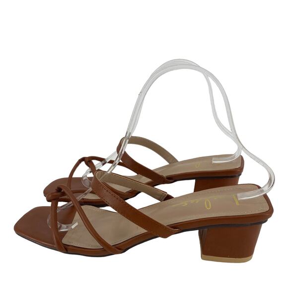Lulus Leylia Women 9 Tan faux leather slip on block heel strappy sandals - Picture 2 of 7